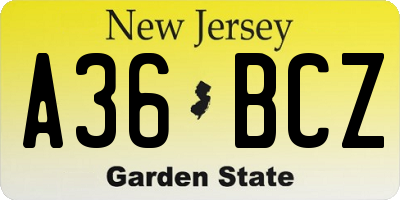 NJ license plate A36BCZ