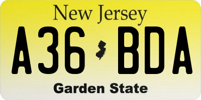 NJ license plate A36BDA