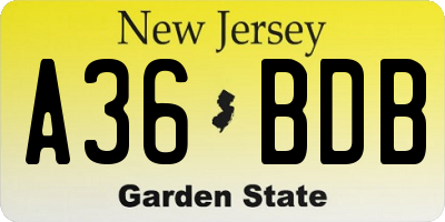 NJ license plate A36BDB