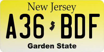 NJ license plate A36BDF