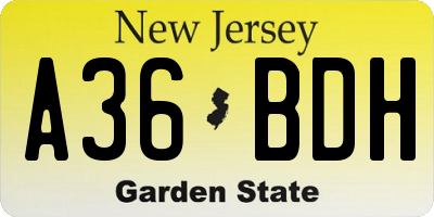 NJ license plate A36BDH