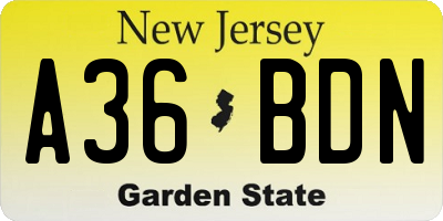 NJ license plate A36BDN