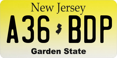 NJ license plate A36BDP