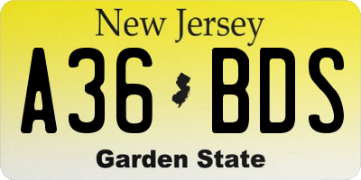 NJ license plate A36BDS