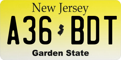 NJ license plate A36BDT