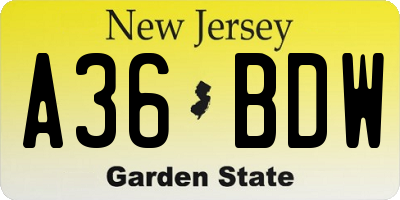 NJ license plate A36BDW