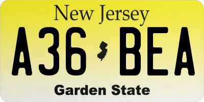 NJ license plate A36BEA