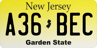 NJ license plate A36BEC