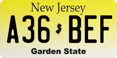NJ license plate A36BEF
