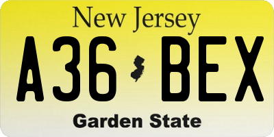 NJ license plate A36BEX