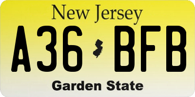 NJ license plate A36BFB