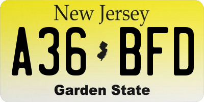 NJ license plate A36BFD
