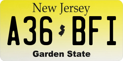 NJ license plate A36BFI