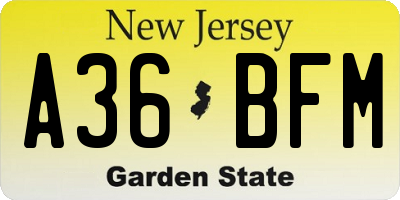 NJ license plate A36BFM