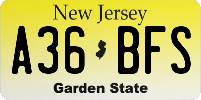 NJ license plate A36BFS