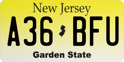 NJ license plate A36BFU