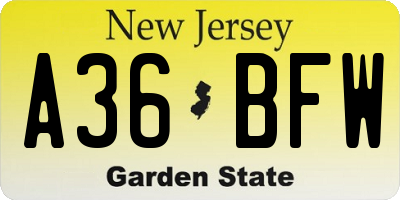 NJ license plate A36BFW