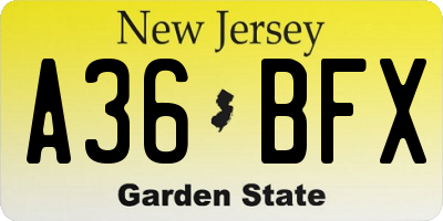 NJ license plate A36BFX