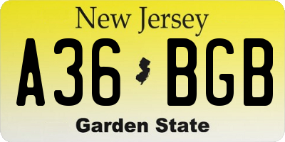 NJ license plate A36BGB
