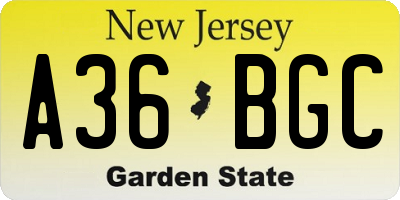 NJ license plate A36BGC