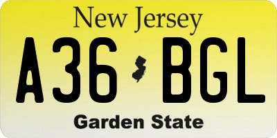 NJ license plate A36BGL