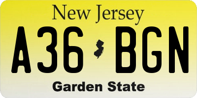 NJ license plate A36BGN