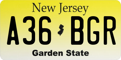 NJ license plate A36BGR