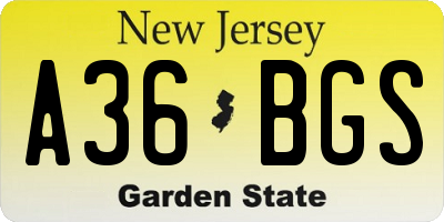 NJ license plate A36BGS