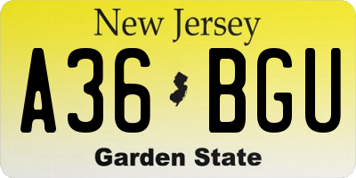 NJ license plate A36BGU