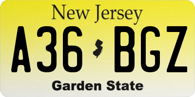 NJ license plate A36BGZ