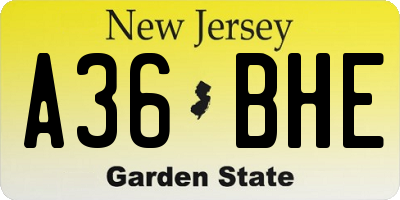 NJ license plate A36BHE