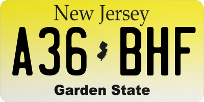 NJ license plate A36BHF