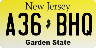 NJ license plate A36BHQ