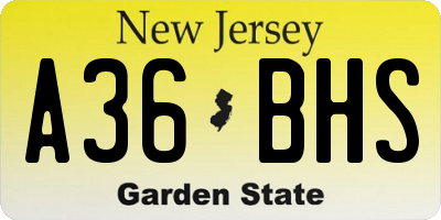 NJ license plate A36BHS
