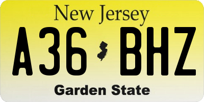 NJ license plate A36BHZ
