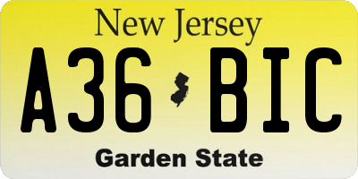 NJ license plate A36BIC