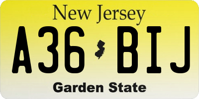 NJ license plate A36BIJ