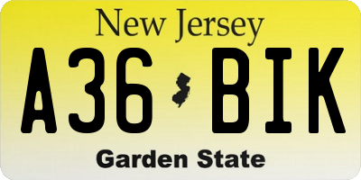 NJ license plate A36BIK