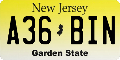 NJ license plate A36BIN