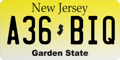NJ license plate A36BIQ