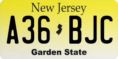NJ license plate A36BJC