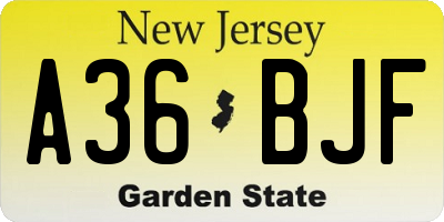 NJ license plate A36BJF