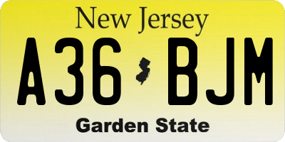 NJ license plate A36BJM