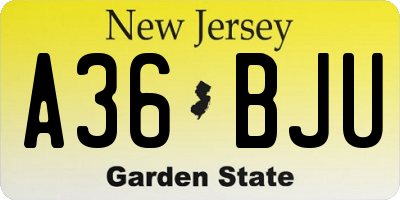NJ license plate A36BJU