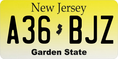 NJ license plate A36BJZ
