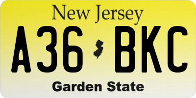 NJ license plate A36BKC