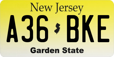NJ license plate A36BKE