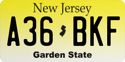 NJ license plate A36BKF