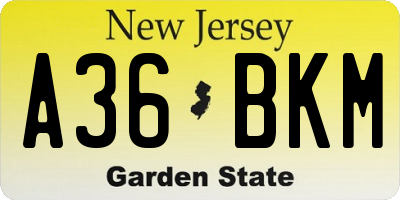 NJ license plate A36BKM