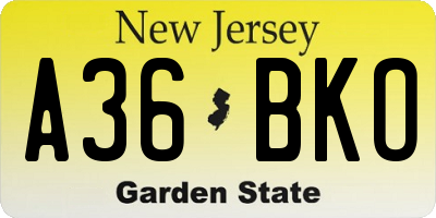 NJ license plate A36BKO